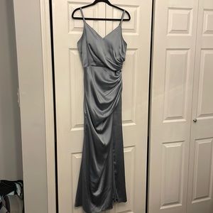 French blue satin full length dress